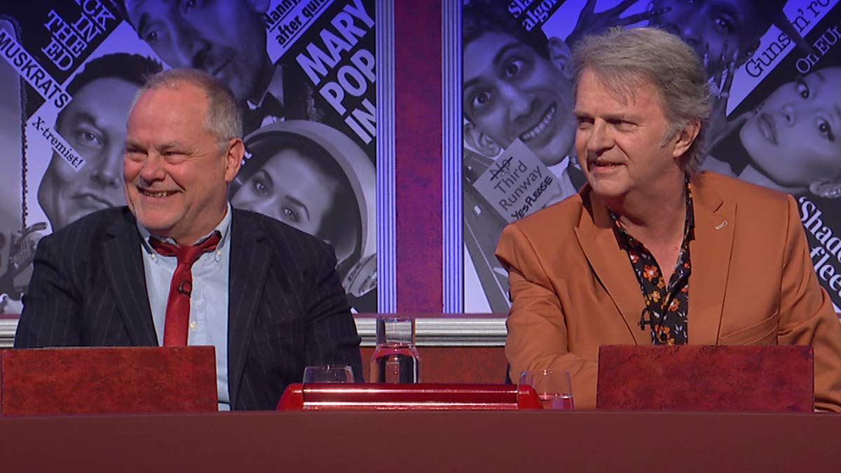 Jack with Paul Merton on the set of HIGNFY